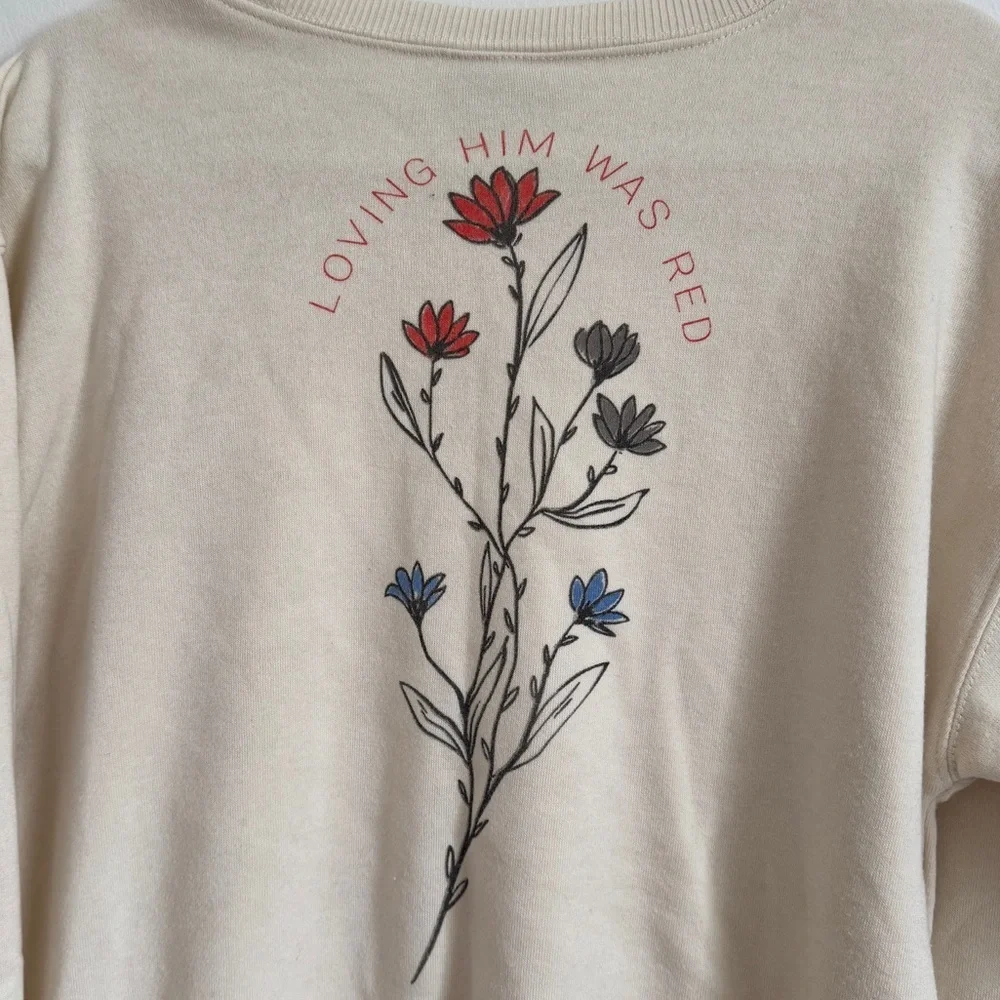 Taylor Swift Loving Him Was Red Crewneck Sweatshirt Size Large Cream Pullover